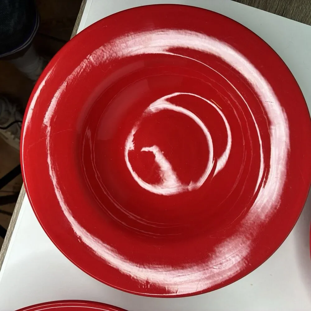 Pottery Barn Rimmed 10 1/4 In Pasta Soup Bowls Sausalito Cherry Red Set Of 4